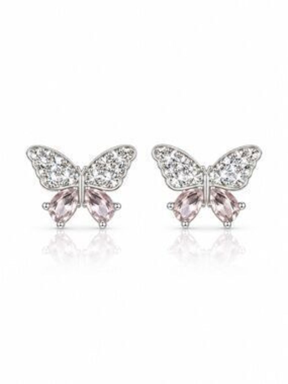 Silver Tone Butterfly Stud Earrings with Crystals
